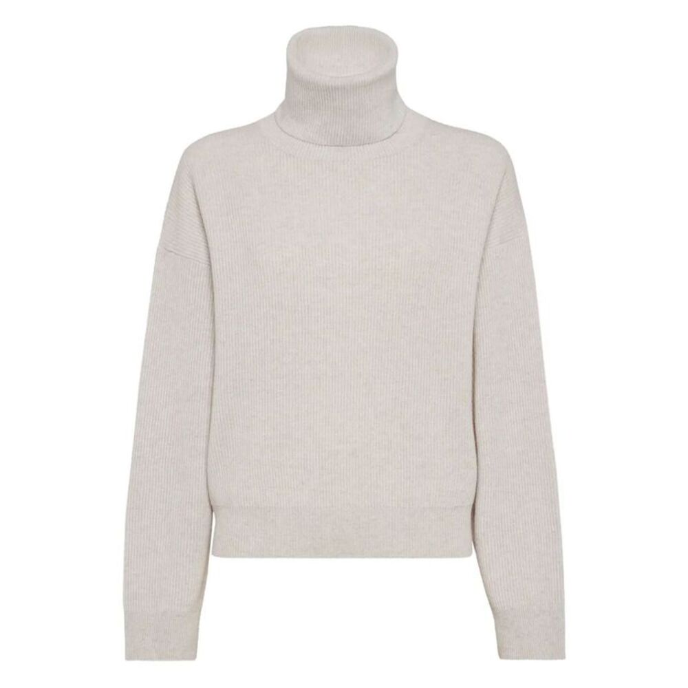 Cashmere Blend English Ribbed Turtleneck Sweater Women